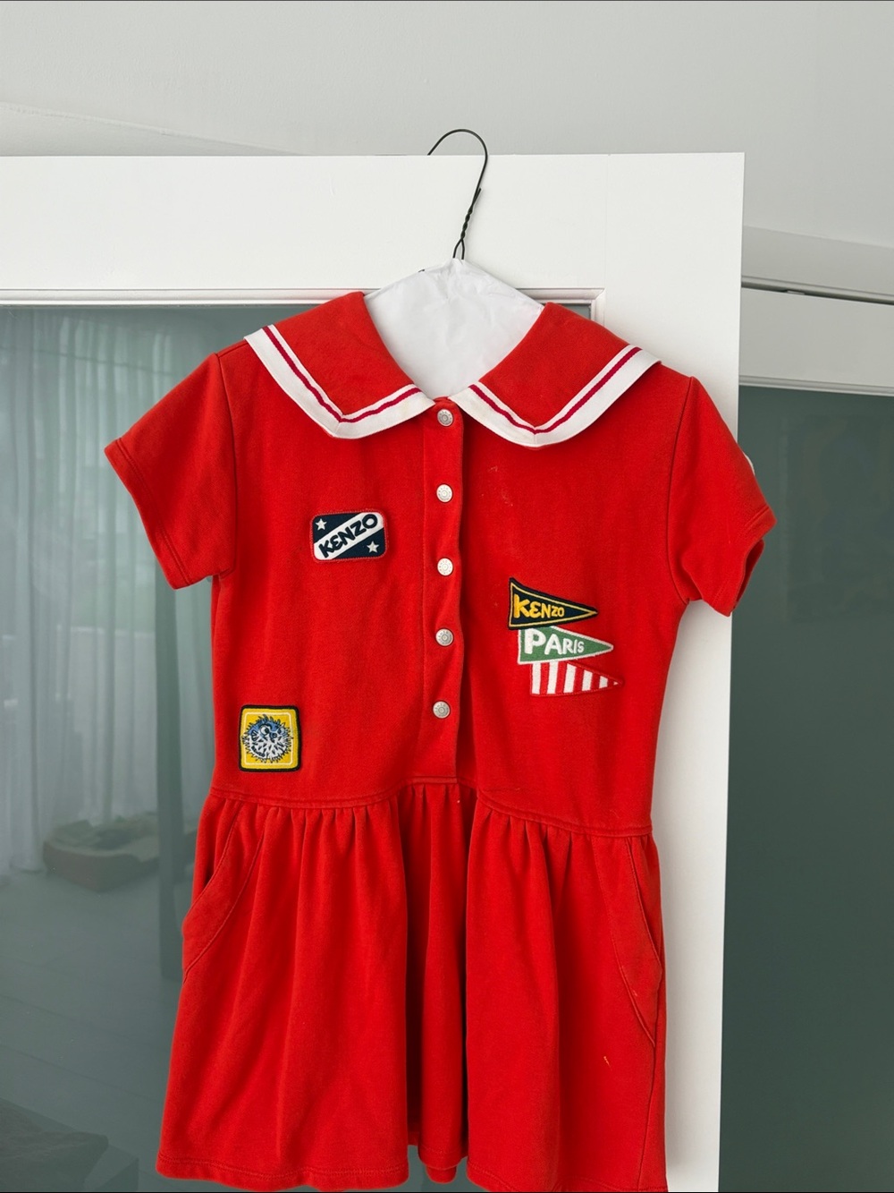 Kenzo Red Sailor-Collar Casual Kids Dress with Patches